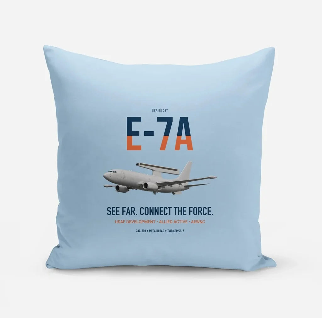 E-7A Wedgetail design on light blue pillow