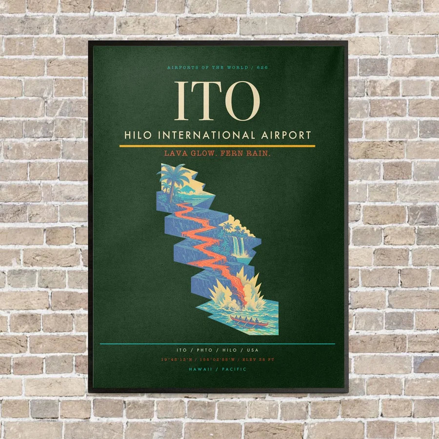 Hilo International Airport ITO vertical canvas print - framed - dark green background