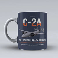Thumbnail for C-2A Greyhound design on dark blue ceramic mug, double-side print