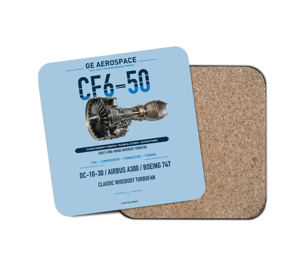 CF6-50 design on light blue 1 piece coaster