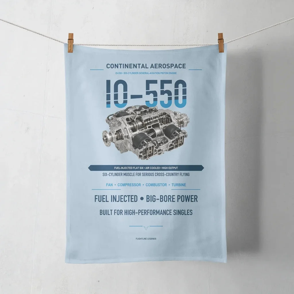 IO-550 design on light blue towel