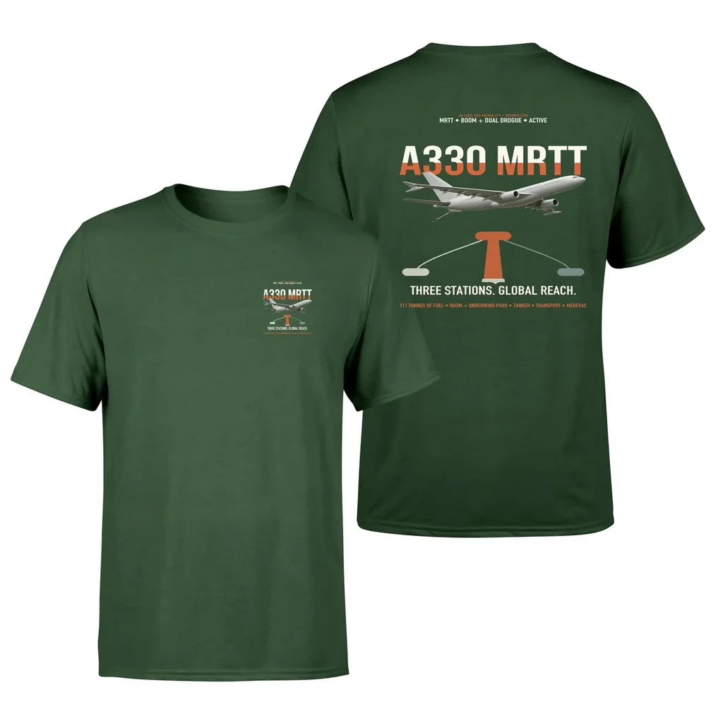 Airbus A330 MRTT design on dark green t-shirt, double-side print