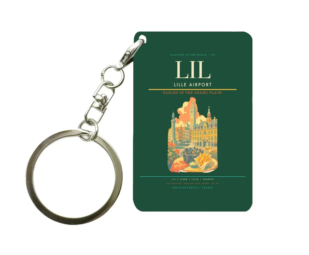 Lille Airport (LIL) design on dark green key chain