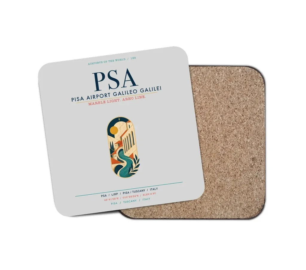 Pisa Airport Galileo Galilei (PSA) design on light gray 1 piece coaster