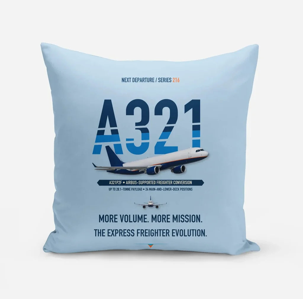 Airbus A321P2F design on light blue pillow