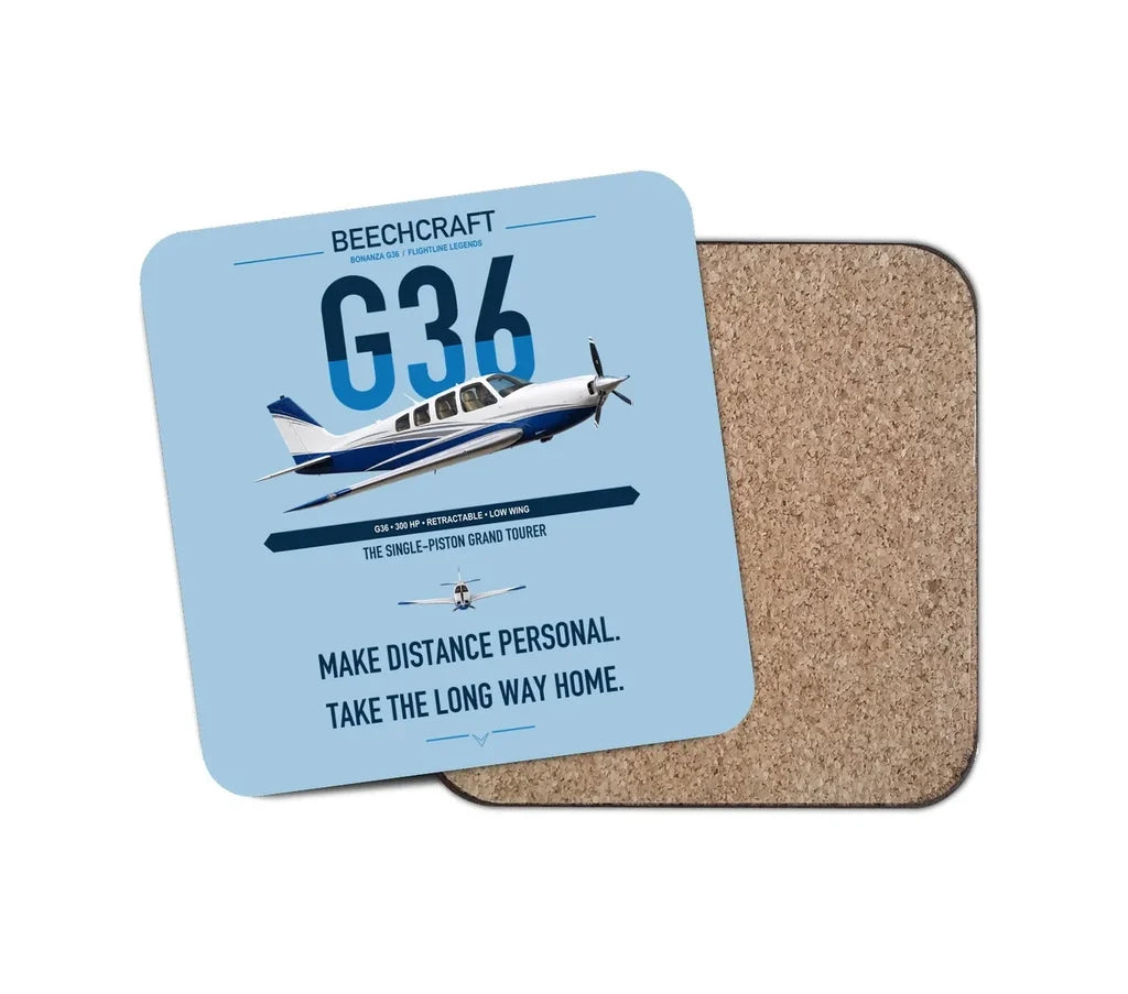 Beechcraft Bonanza G36 design on light blue 1 piece coaster