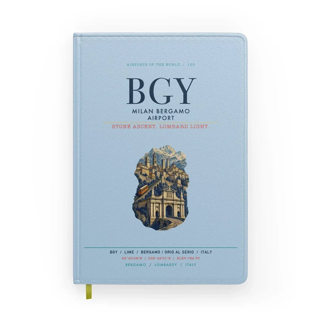 Milan Bergamo Airport (BGY) design on light blue notebook