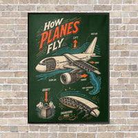 Thumbnail for How Planes Fly V2 vertical canvas print - framed - dark green background