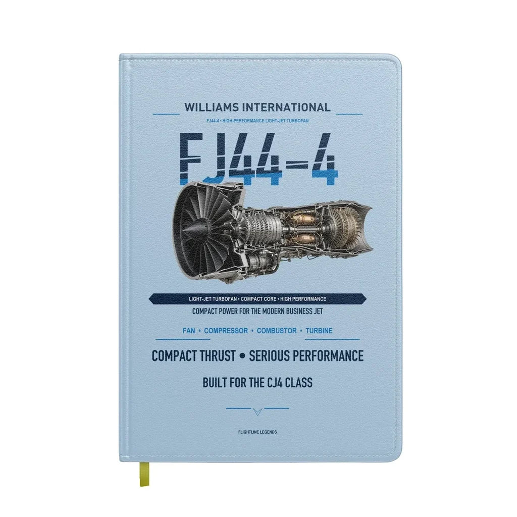 FJ44-4 design on light blue notebook