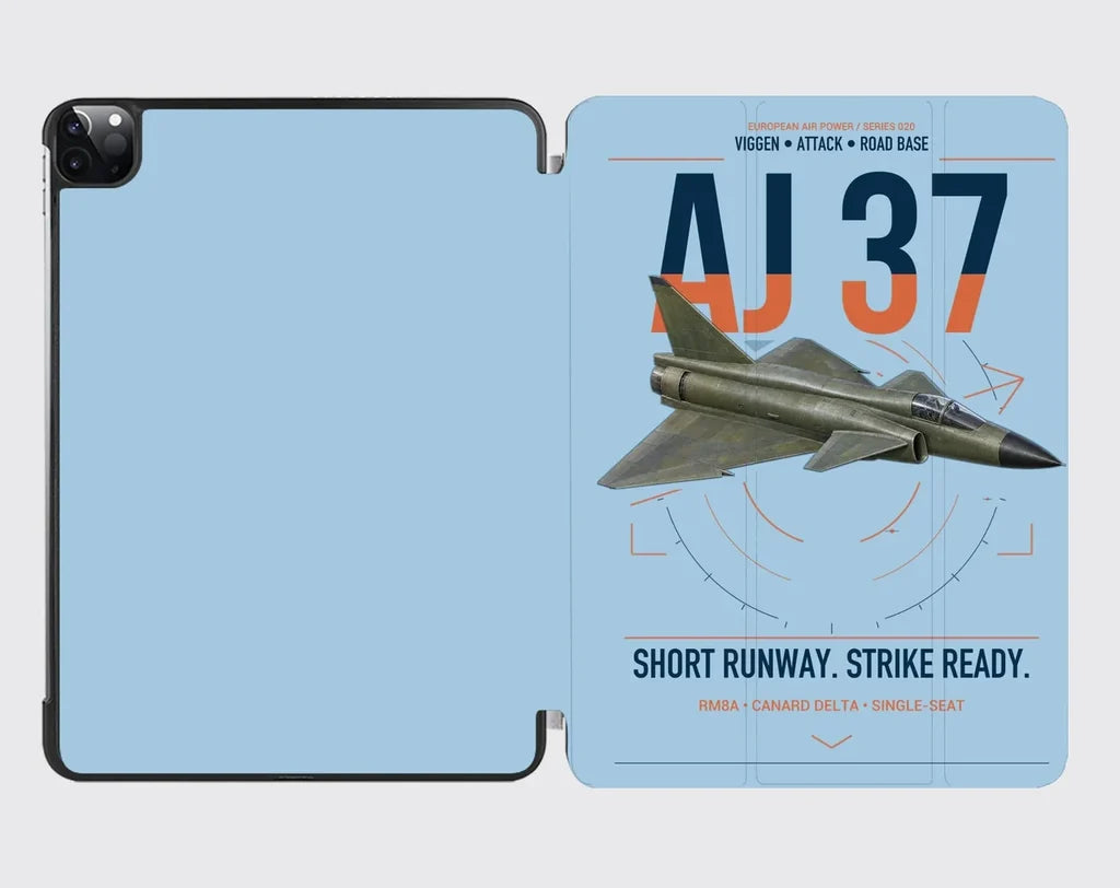 Saab AJ 37 Viggen design on light blue ipad tablet case