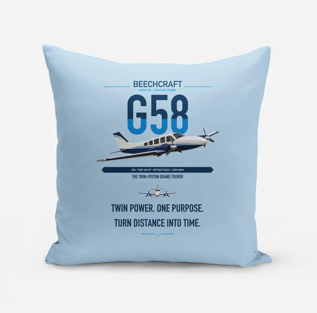 Beechcraft Baron G58 design on light blue pillow