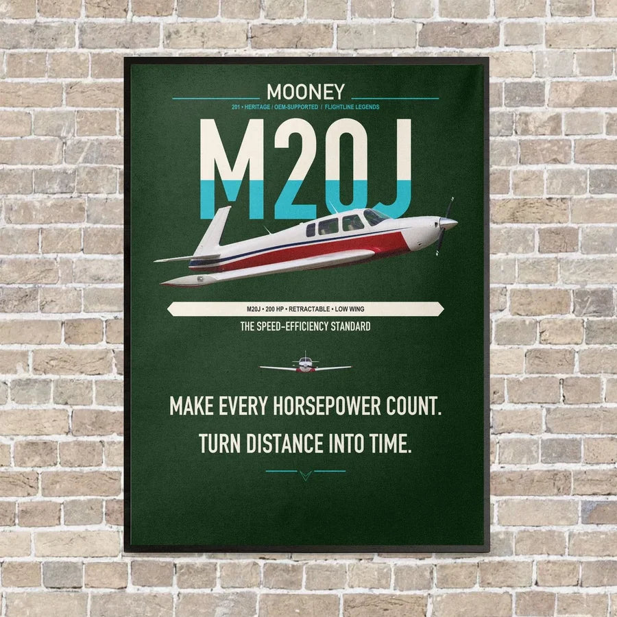 Mooney M20J 201 vertical canvas print - framed - dark green background