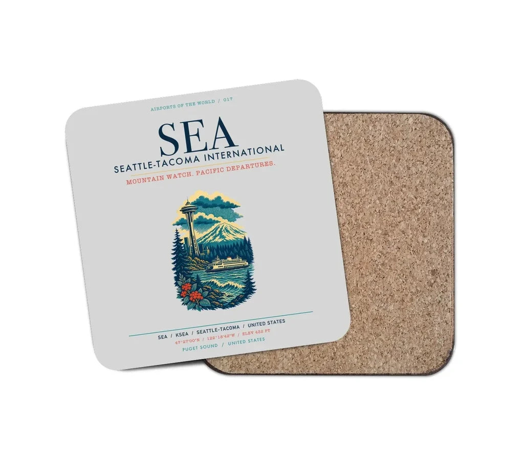 Seattle-Tacoma International Airport (SEA) design on light gray 1 piece coaster
