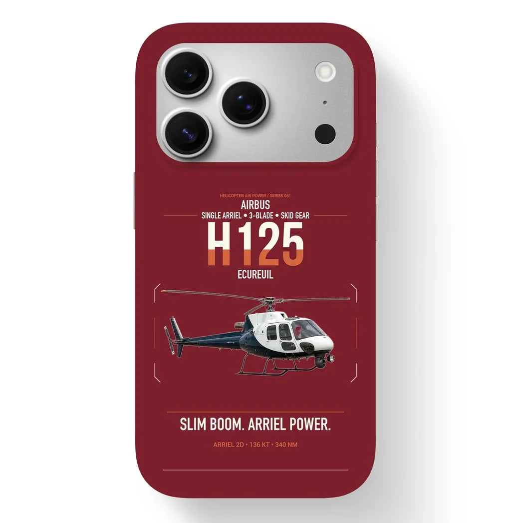 Airbus H125 design on dark red magsafe iphone case, for iPhone 17 Pro