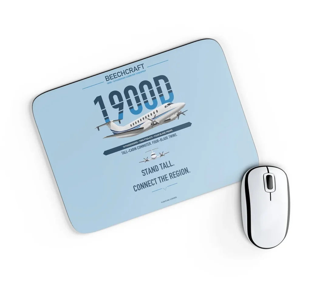 Beechcraft 1900D design on light blue rectangle mouse pad