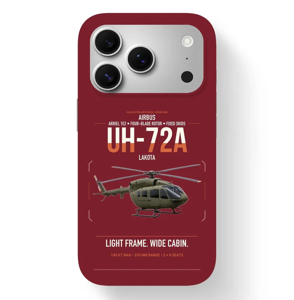Airbus UH-72A Lakota design on dark red magsafe iphone case, for iPhone 17 Pro