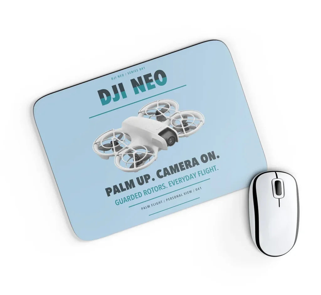 DJI Neo design on light blue rectangle mouse pad