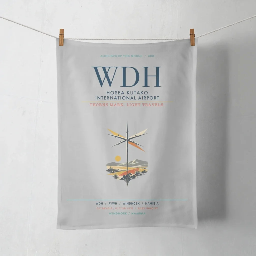 Hosea Kutako International Airport (WDH) design on light gray towel