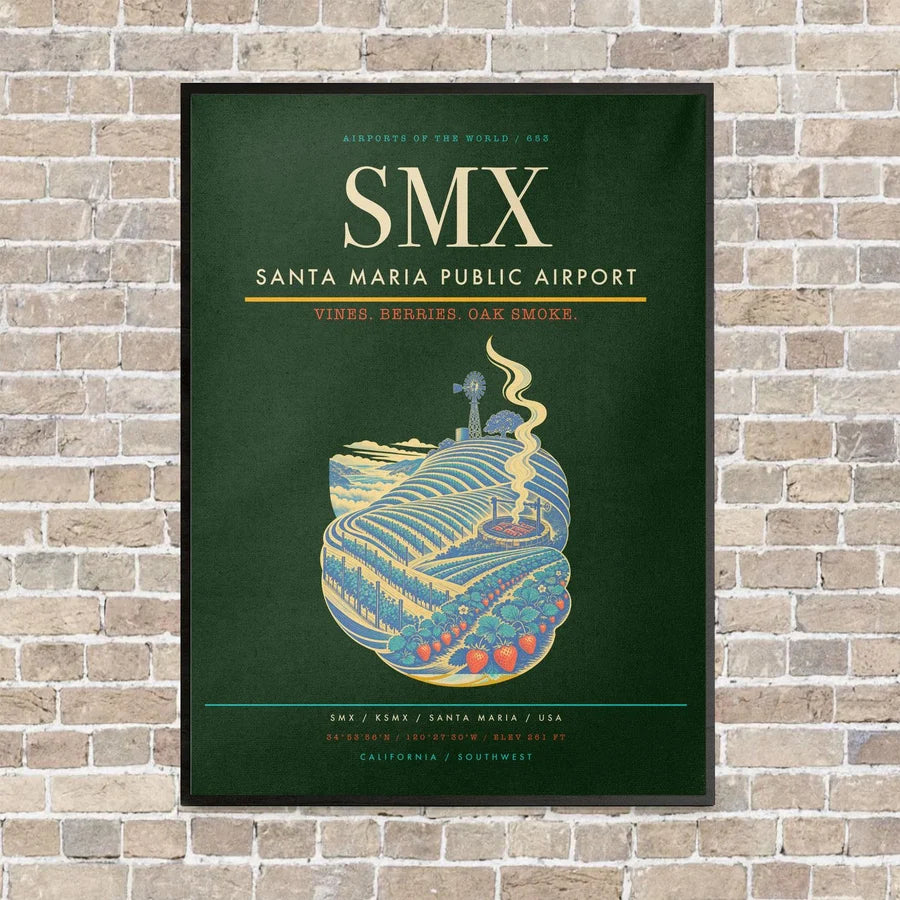 Santa Maria Public Airport SMX vertical canvas print - framed - dark green background