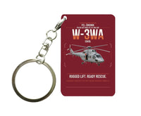 Thumbnail for PZL-Świdnik W-3WA Sokół design on dark red designed key chain, double-side print