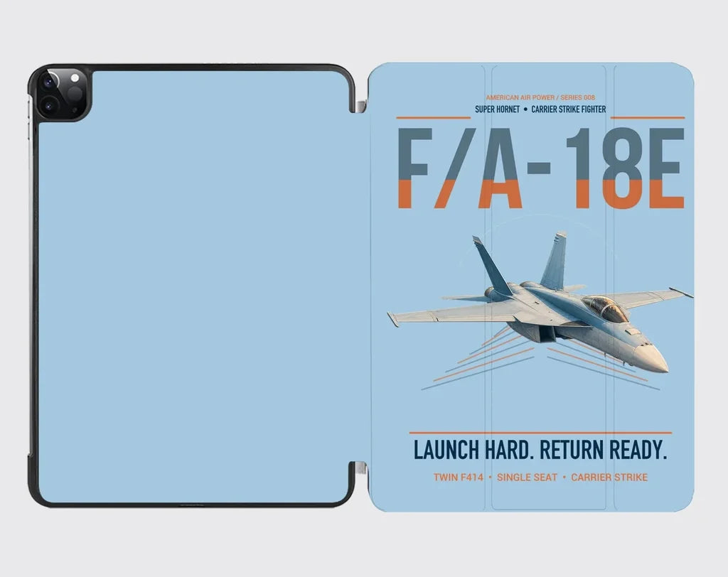 F-A-18E Super Hornet design on light blue ipad tablet case