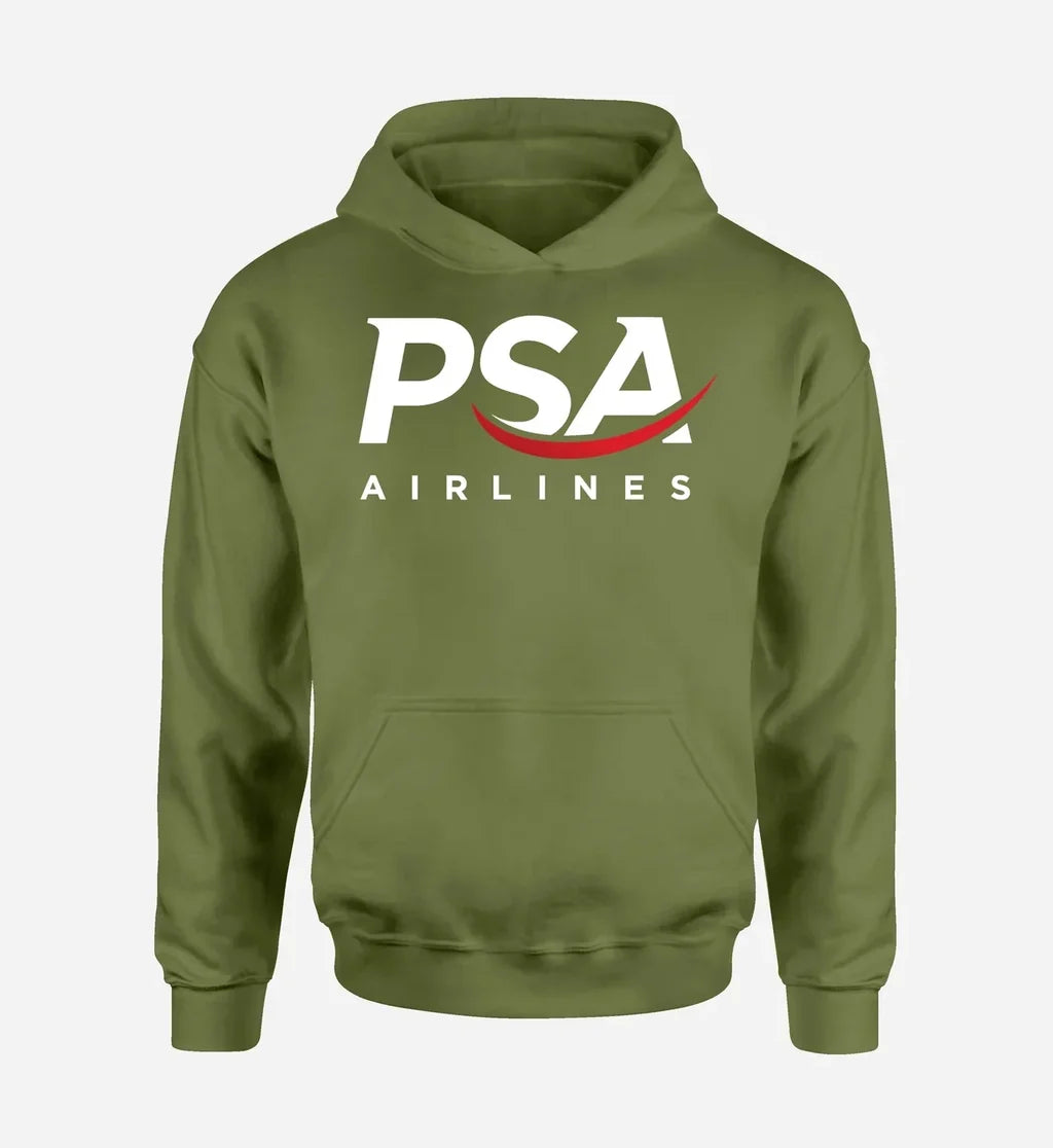 PSA Airlines logo printed on green army hoodie