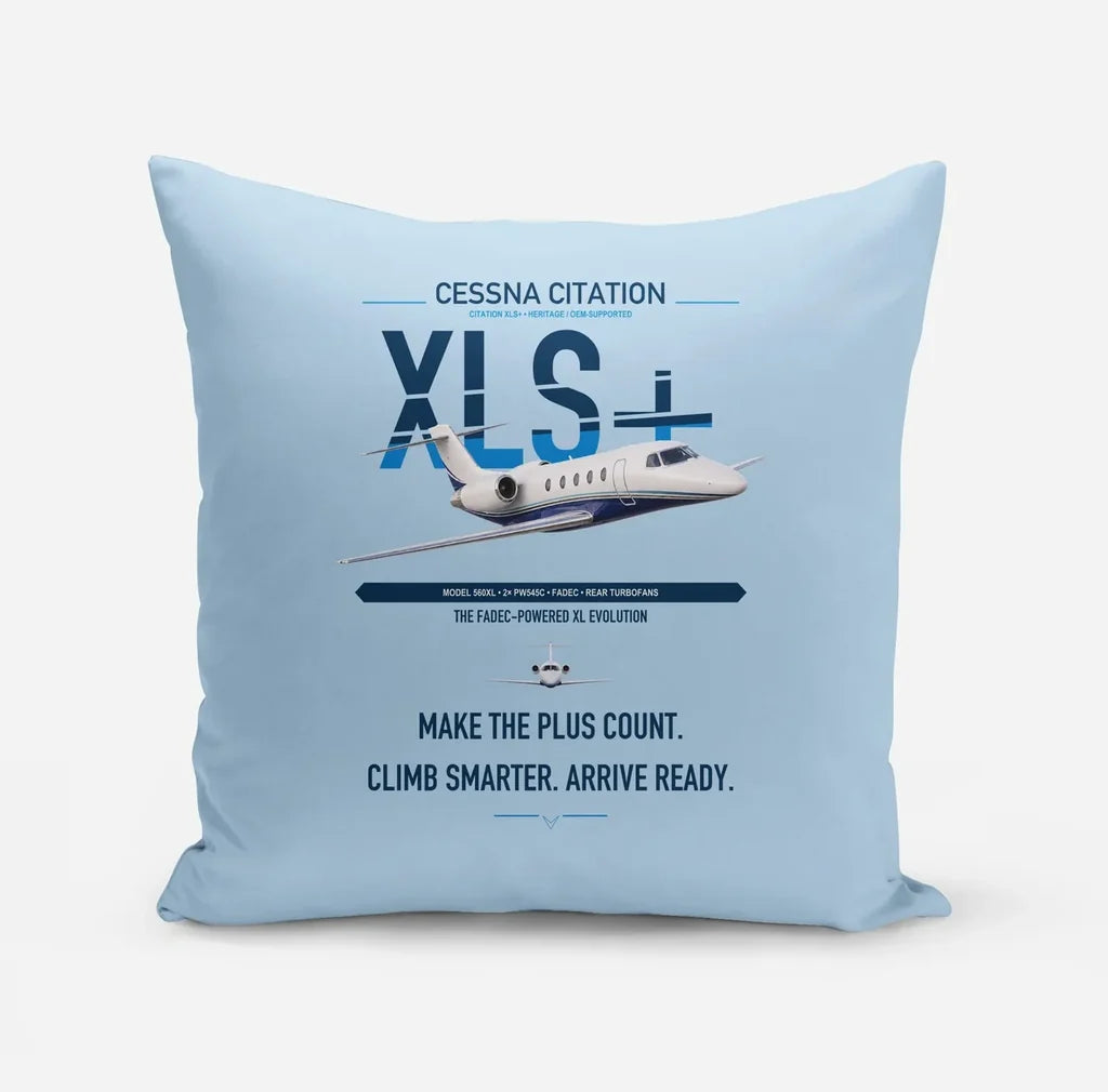 Cessna Citation XLSPlus design on light blue pillow