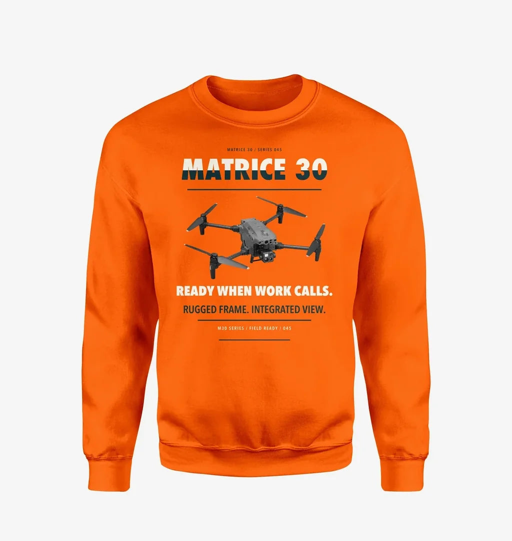 DJI Matrice 30 design on orange sweatshirt