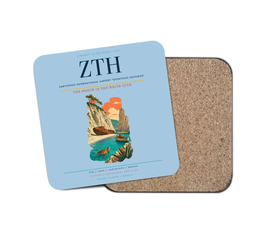 Zakynthos International Airport "Dionysios Solomos" (ZTH) design on light blue 1 piece coaster