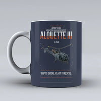 Thumbnail for Aérospatiale SA 316B Alouette III design on dark blue ceramic mug, double-side print