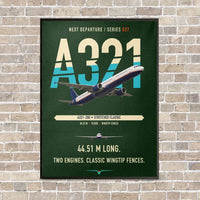 Thumbnail for Airbus A321 vertical canvas print - framed - dark green background