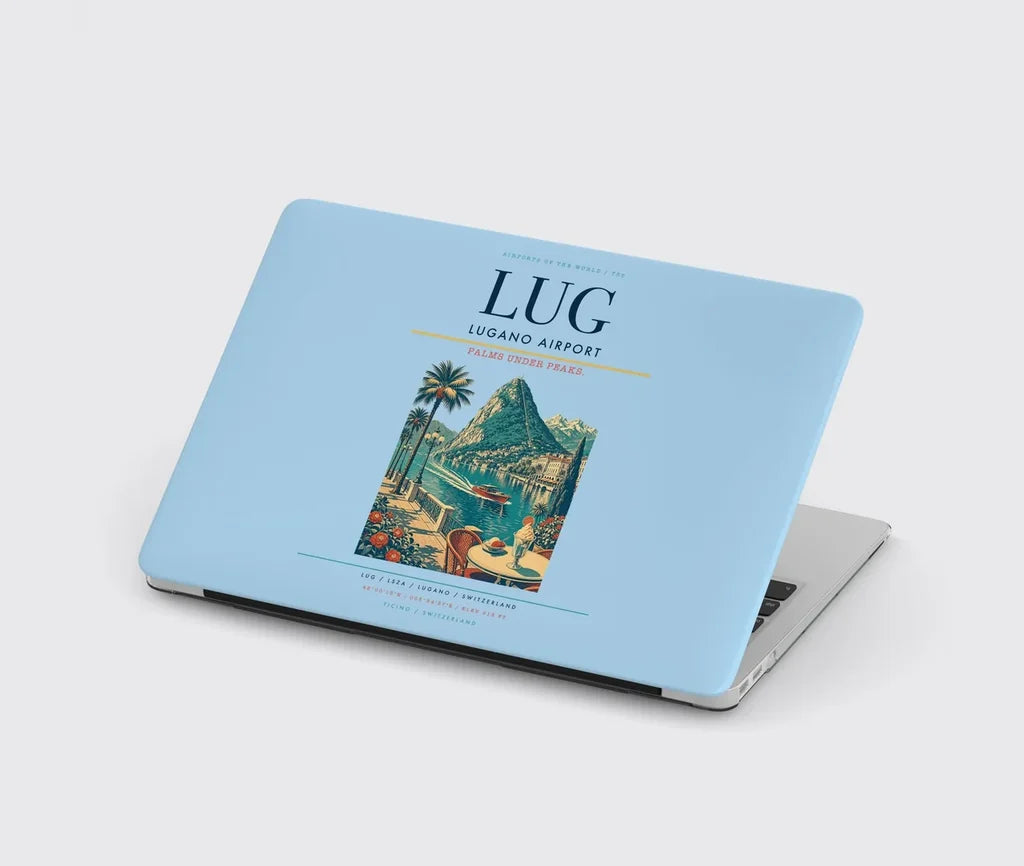 Lugano Airport (LUG) design on light blue MacBook case