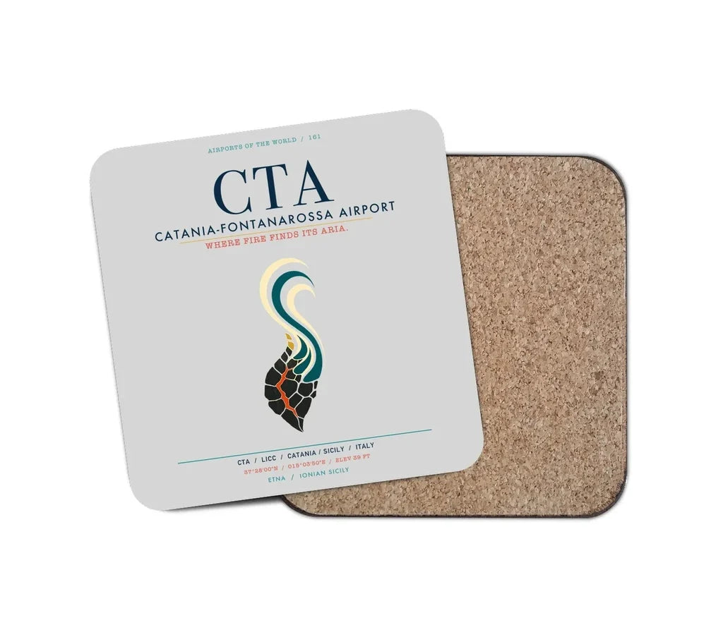Catania-Fontanarossa Airport (CTA) design on light gray 1 piece coaster
