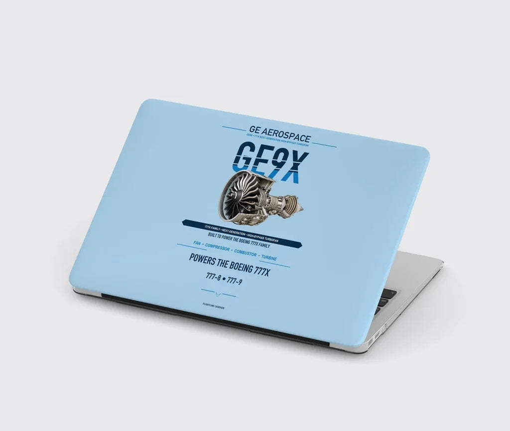 GE9X design on light blue MacBook case