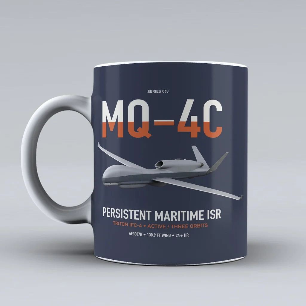 MQ-4C Triton IFC-4 design on dark blue ceramic mug, double-side print