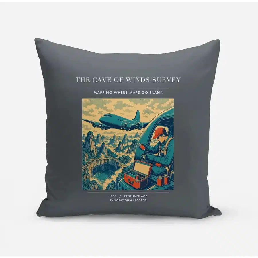 VINTAGE G4293 - The Cave Of Winds Survey - Designed Pillows design on gray