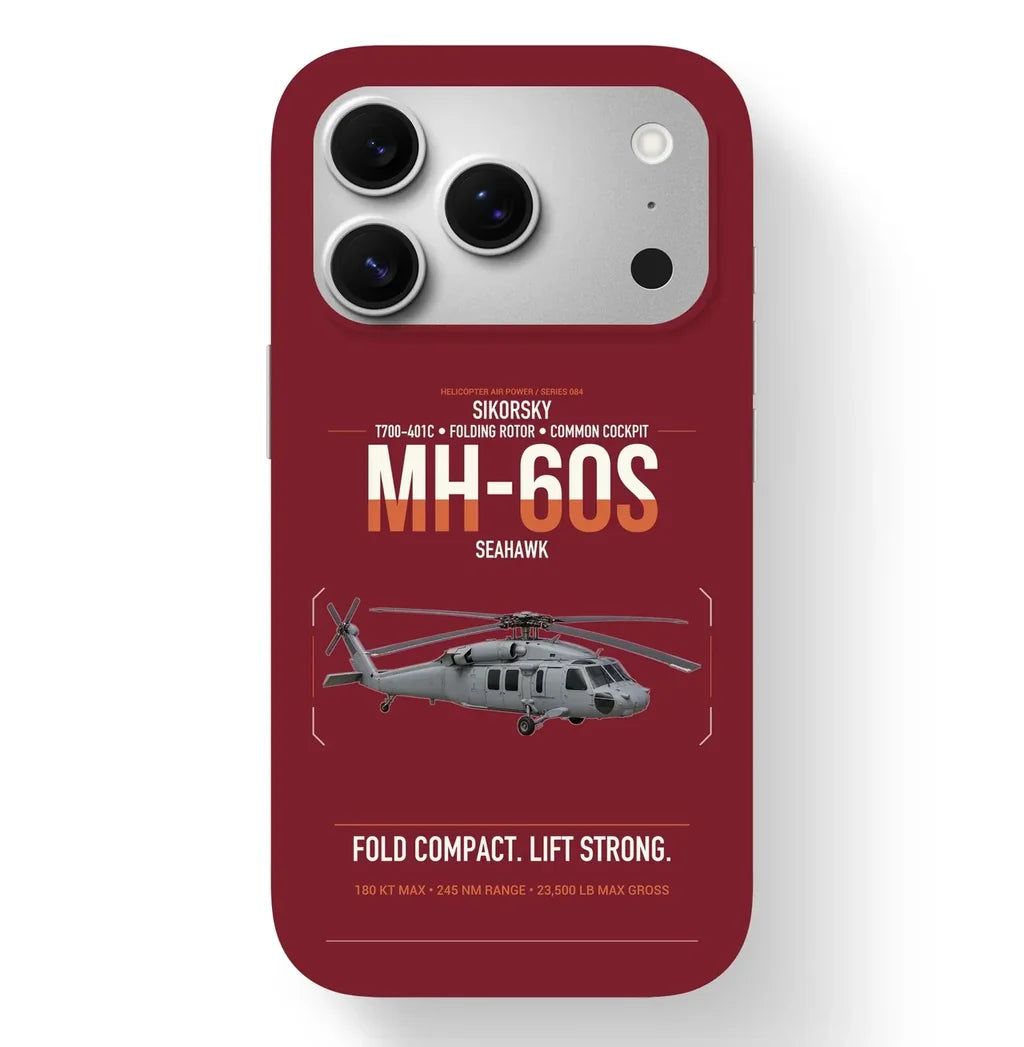 Sikorsky MH-60S Seahawk design on dark red magsafe iphone case, for iPhone 17 Pro
