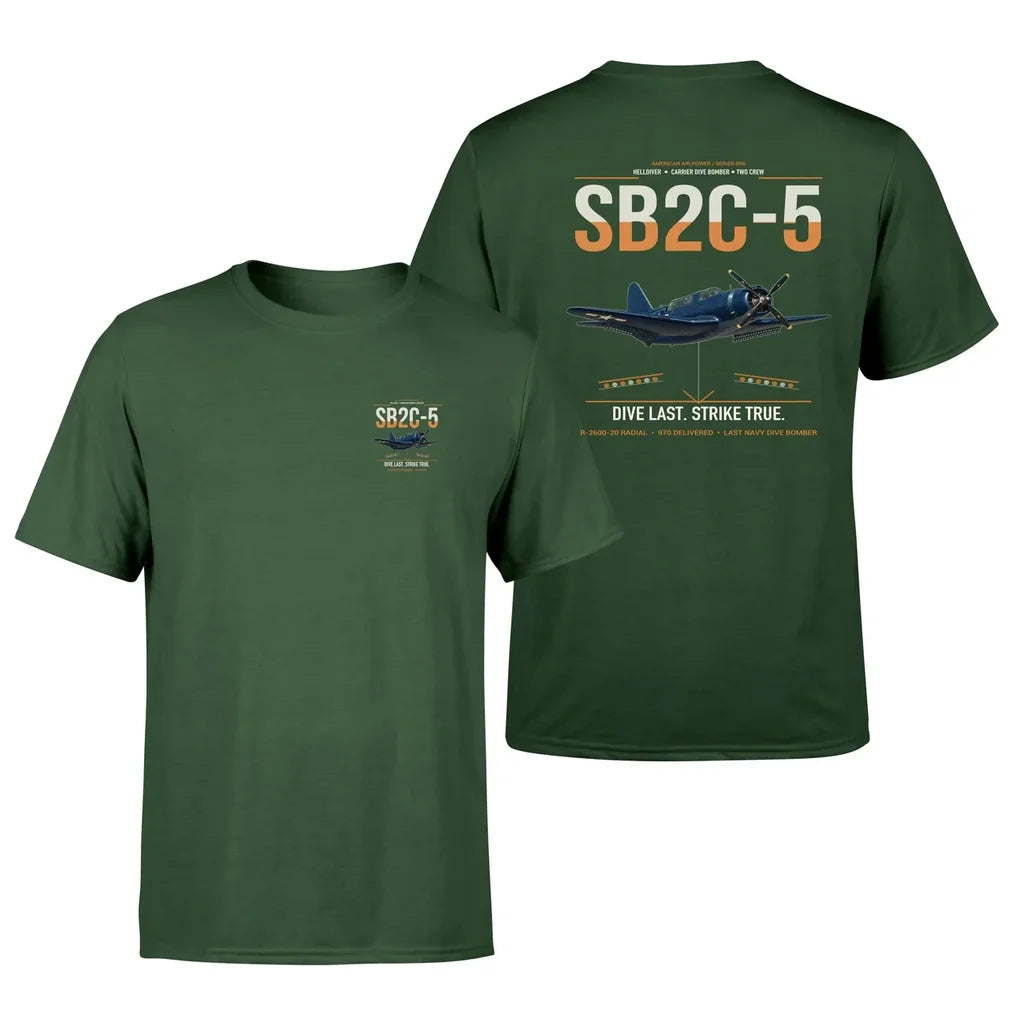 SB2C-5 Helldiver design on dark green double-side t-shirt, double-side print