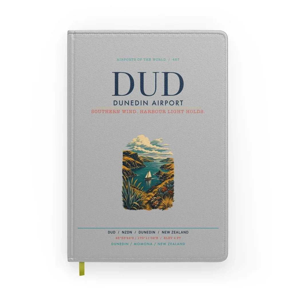 Dunedin Airport (DUD) design on light gray notebook