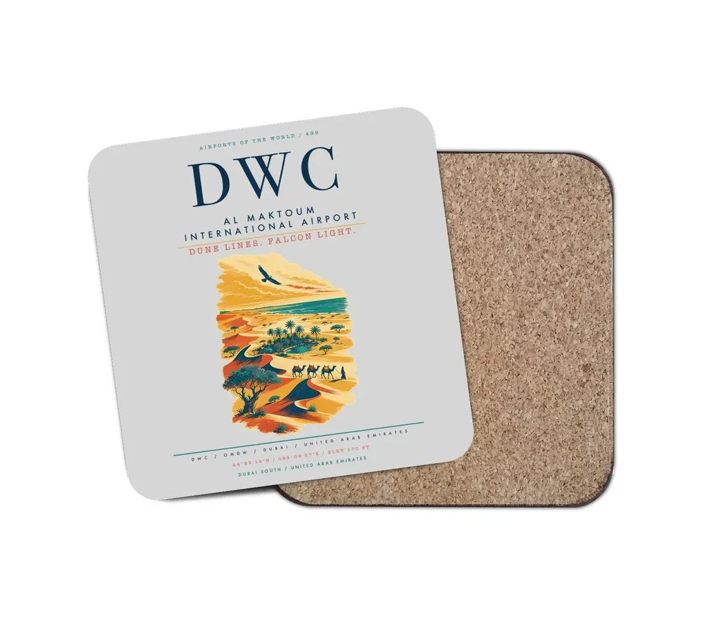 Al Maktoum International Airport (DWC) design on light gray 1 piece coaster