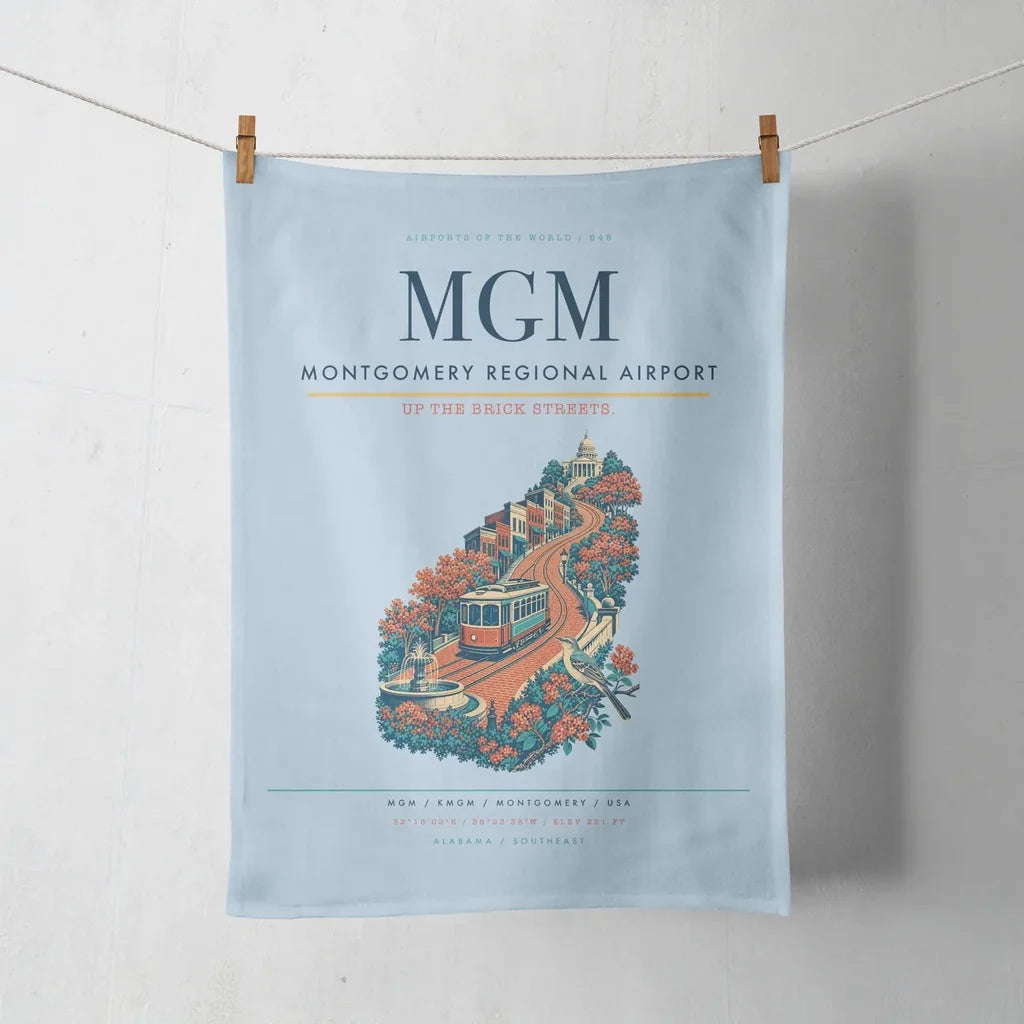 Montgomery Regional Airport (MGM) design on light blue towel