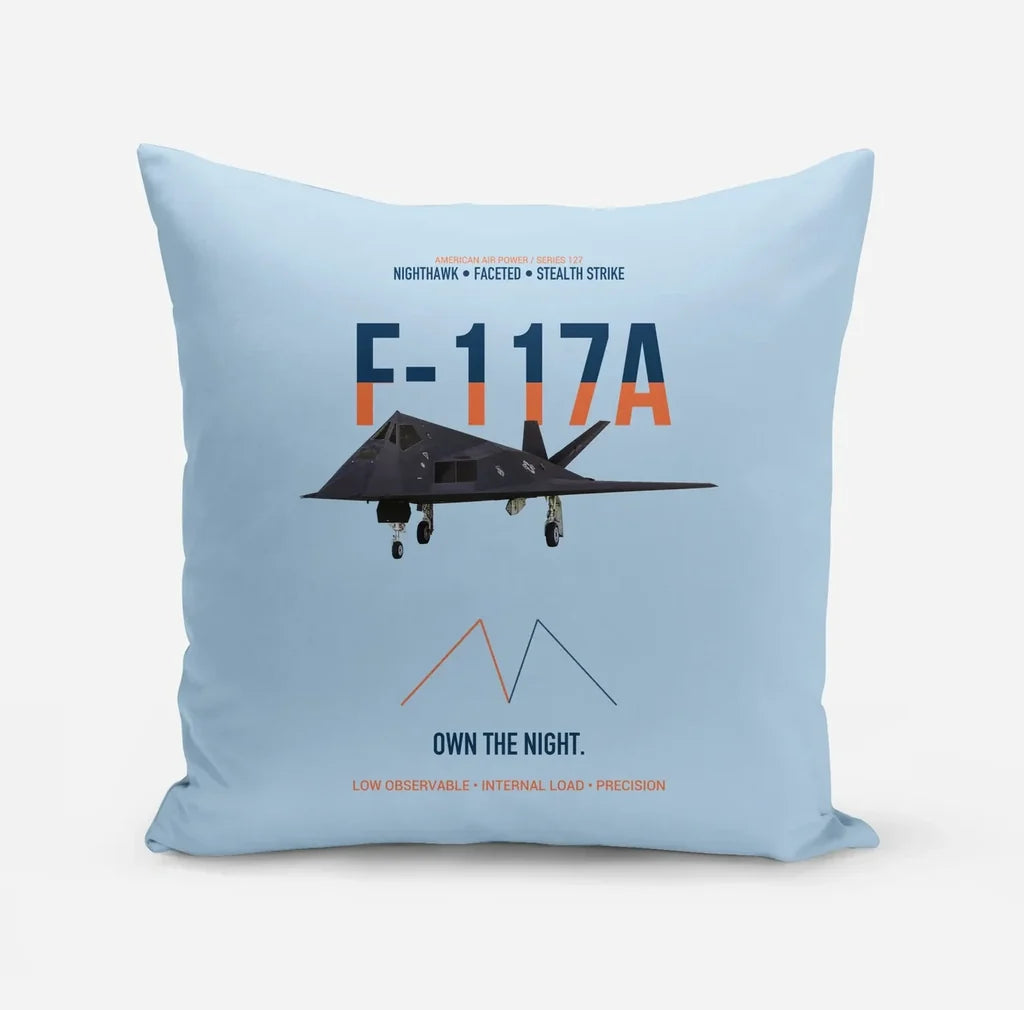 F-117A Nighthawk Own The Night design on light blue pillow