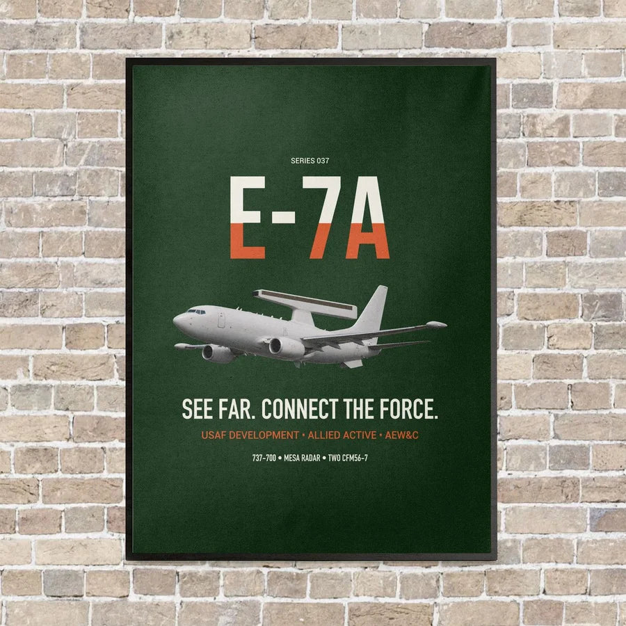 E-7A Wedgetail vertical canvas print - framed - dark green background