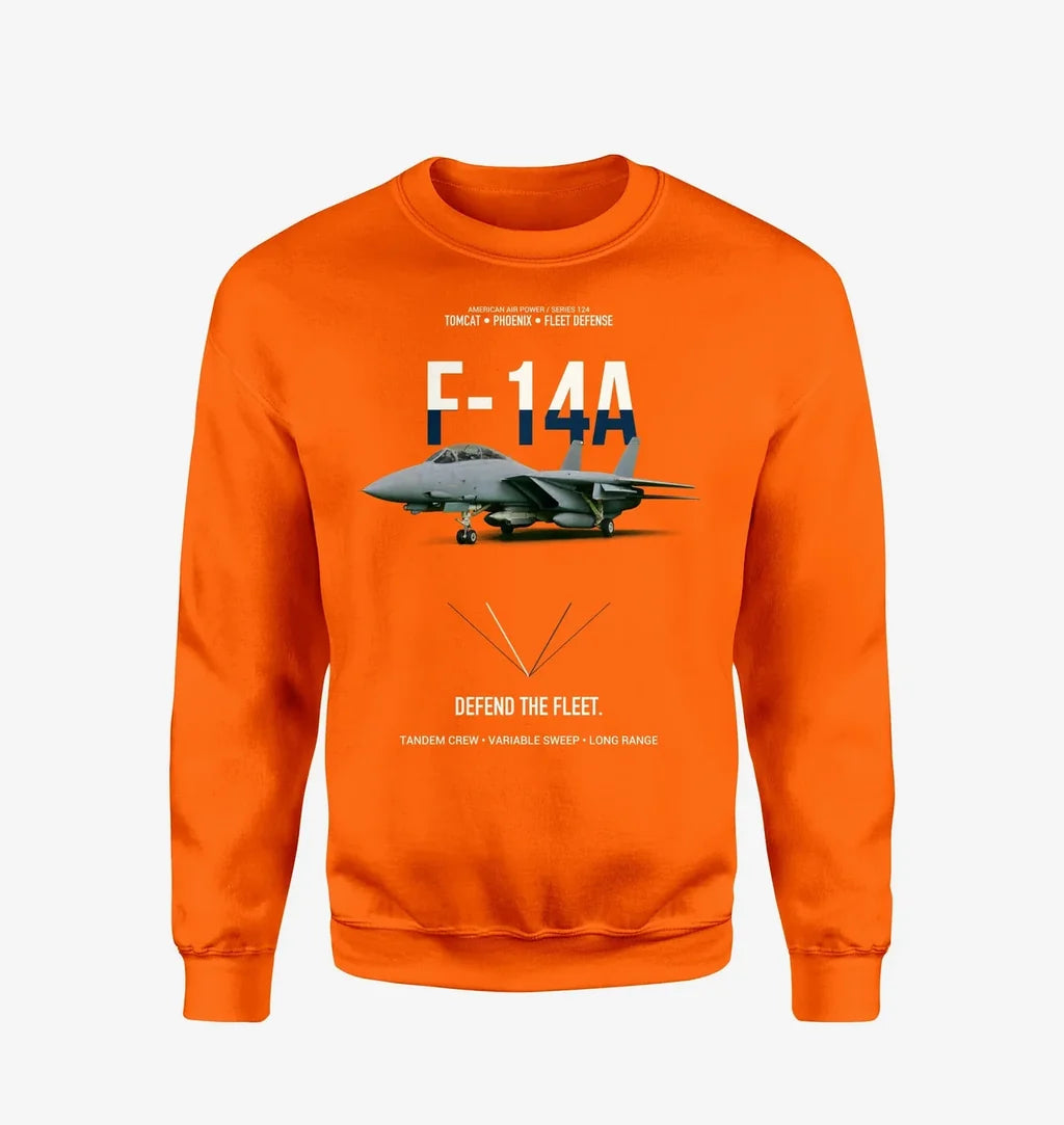 F-14A Tomcat Defend The Fleet design on orange sweatshirt
