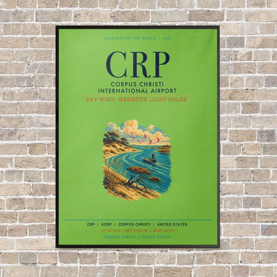 Corpus Christi International Airport CRP vertical canvas print - framed - light green background