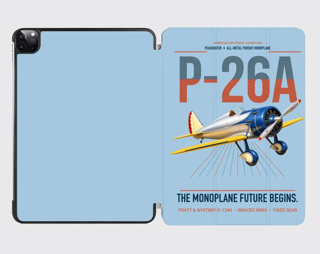 Boeing P-26A Peashooter design on light blue ipad tablet case