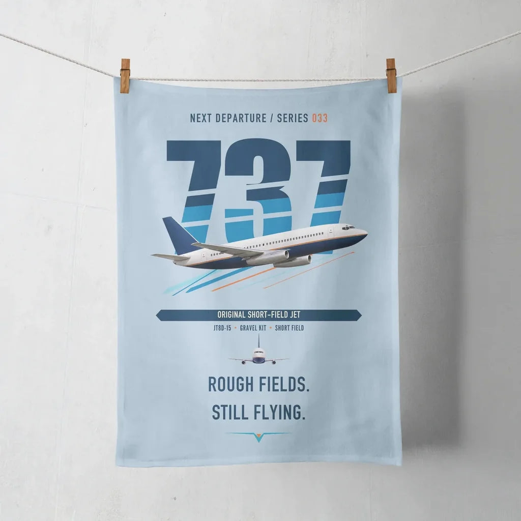Boeing 737-200 design on light blue towel