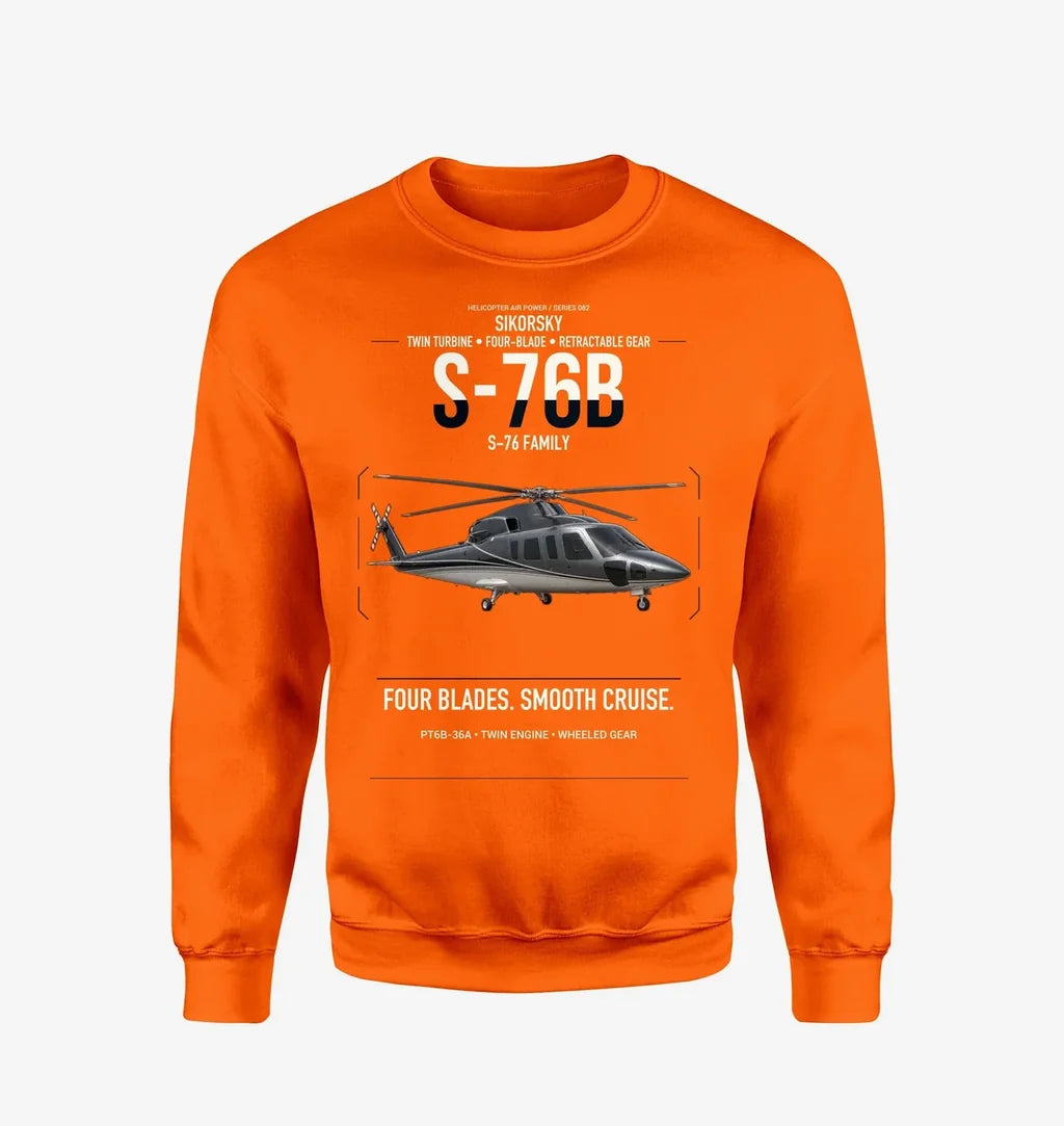 Sikorsky S-76B design on orange sweatshirt