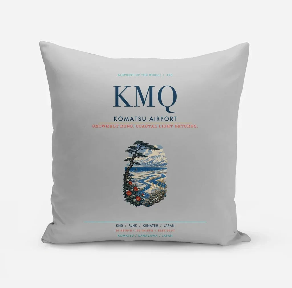 Komatsu Airport (KMQ) design on light gray pillow