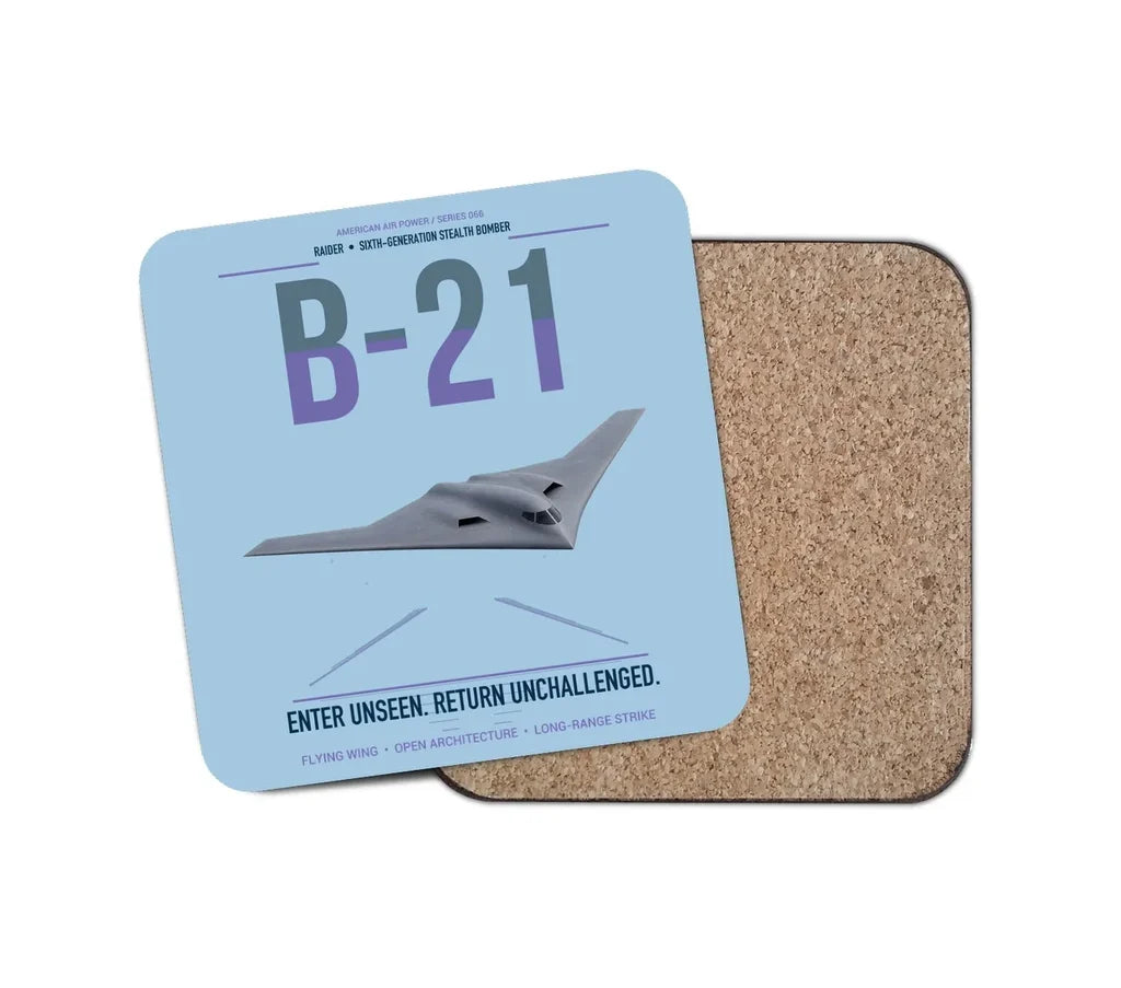 B-21 Raider design on light blue 1 piece coaster